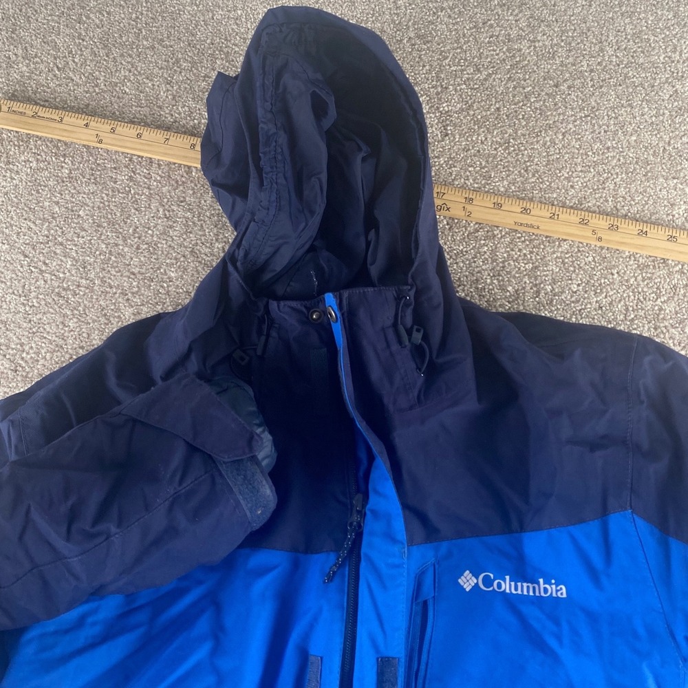 Columbia Omni-Tech Hooded Jacket Mens L Interchange Blue Colorblock Waterproof